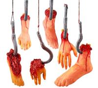 Octaday 6 Pcs Halloween Fake Bloody Severed Hands Feet Horror Realistic Fake Broken Body Parts with Rope Hook for Halloween Decoration Haunted House Prank Props