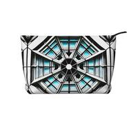 Octagon Building Printed Corduroy Cosmetic Bag - Women's Portable Zipper Toiletry Storage Bag, Black, One Size