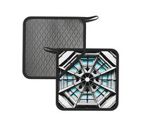 Octagon Building Printed Square Silicone Hot Mat (7.1 inches) - Suitable for Frying Pans, Ovens, Grills, Kitchen Tables