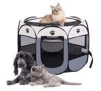 Octagon Pet Tent, Foldable Playpen for Dogs & Cats - Pop-Up Enclosure with Base & Mesh Roof, 8 Panels, 7 Colours, 3 Sizes S/M/L (Grey, S, 8 Panels)