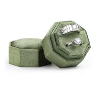 Octagon Velvet Ring Box, Small Vintage Wedding Jewelry Ring Holder 2 Slots
