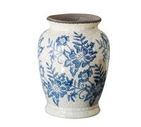 Octagonal Ceramic Flower Vase - Vintage Pastoral Retro Style, Rustic Farmhouse Décor for Home, Living Room, Kitchen