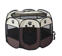 Octagonal Foldable Pet Playpen for Cats & Dogs, Durable 600D Oxford Cloth Kennel with Mesh Windows, Cozy Whelping & Nursing Tent for Kittens & Puppies, Portable Indoor/Outdoor Pet Crate (Brown, M)