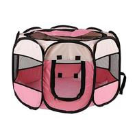 Octagonal Foldable Pet Playpen for Cats & Dogs, Durable 600D Oxford Cloth Kennel with Mesh Windows, Cozy Whelping & Nursing Tent for Kittens & Puppies, Portable Indoor/Outdoor Pet Crate (Pink, M)