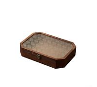 Octagonal handmade solid wood storage box with Begonia flower glass top for stylish vintage-inspired organization of desktop items (L)