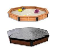 Octagonal Wooden Sandbox with Cover, Easy DIY Assembly for Kids Backyard Play