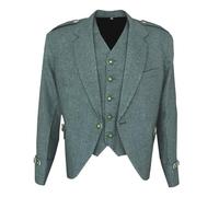 Octal - Scottish Tweed Argyle Kilt Jacket With 5 Button Vest - Premium Quality 15 Oz Wool Fabric, Gray, 34 (UK, Numeric, 40, Regular, Regular, Lovat Green)