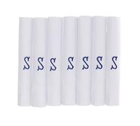 Octave® 7 Pack Men's Handkerchiefs, 100% Cotton Embroidered With Blue Initial Handkerchiefs, Premium Handkerchief Assorted Pocket Square Hankies for Men, Classic Hankies for Grooms,Weddings,Party-(T)
