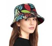 Octave® Bucket Hat Unisex, Wide Brim Cotton Sun Hat with UV Protection, Washed Vintage Fishing Hat for Men & Women,Summer Outdoor Cap for Hiking,Beach, Camping&Travel(One Size,Red Leaf Print/Stone)