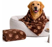Octave® Dog Blanket Washable,120 x 120 cm, Cat Blankets, Machine Washable Pet Blankets, Cute Bowl Bone Paw Print Soft Warm Blankets, Fleece Flannel Blanket For Dogs and Cats -Brown
