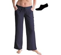 Octave® Ladies Linen Trousers & Invisible Liner Socks Package [Trousers Size 16, Colour Dark Navy & Socks One Size, Colour Black]