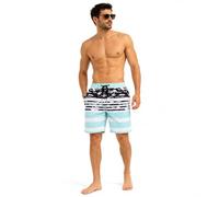 Octave® Mens Summer Beach Wear Swim Shorts Trunks Collection - Palm Tree Design & Multifunctional Head Gear Set [Size 2 Ex-Large, Colour Black & Mint Green]