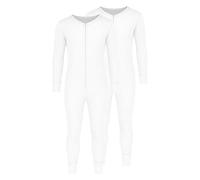 Octave® Pack Of 2 Men's Thermal All In One Union Suit With Zipped Back Flap, Fully Brushed Warm Winter Base Layer, Long Sleeve Thermal Underwear,Adults Onesie Zip Up Thermal Body Suit(Ex-Large,White)