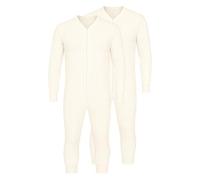 Octave® Pack Of 2 Mens Thermal Onesie All In One Union Suit, Fully Brushed Warm Winter Base Layer, Zipper Underwear Body Suit,Long Sleeve Thermal Underwear,Adults Onesie Thermal Body Suit(Large,White)
