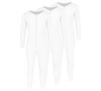 Octave® Pack Of 3 Men's Thermal All In One Union Suit With Zipped Back Flap, Fully Brushed Warm Winter Base Layer, Long Sleeve Thermal Underwear, Adults Onesie Zip Up Thermal Body Suit(Medium,White)