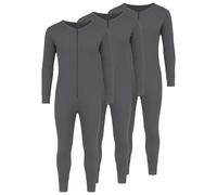Octave® Pack Of 3 Men's Thermal All In One Union Suit With Zipped Back Flap,Fully Brushed Warm Winter Base Layer,Long Sleeve Thermal Underwear,Adults Onesie Zip Up Thermal Body Suit(Ex-Large,Charcoal)