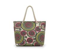 Octave Summer Beach Bag For Women - Ombre Two Tone Cotton Canvas Drawstring Tote Bag, Large Lightweight Holiday Shoulder Shopper, One Size (Green/Pink Circles)