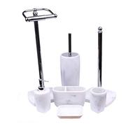 Octavia Freestanding 7 Piece Bathroom Accessory Set, White Marble, Chrome, No Drilling