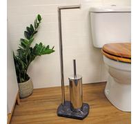 Showerdrape Octavia Grey Marble & Chrome Toilet Roll Holder & Toilet Brush Combination