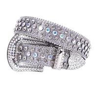 OCTBERSIEG Rhinestones Belt for Men Women, Luxury Western Leather Belts Sparkle Shining Diamond Cowgirl Cowboy Studded Belts, Silver, 50: fits waist from 37"-39"