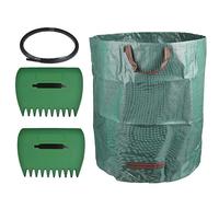 OctBird 2 Pcs Leaf Picker & 300L Large Garden Waste Bags Set,Waterproof Rubbish Refuse Sacks with Handles 84×67cm,34×25cm Leaf Shovel Hand Rake Leaf Claw Collector,for Garden(With 1 Support Rope)