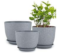 OctBird 3 Plastic Flower Pots,3 sizes Plant Pots Indoor,Outdoor Garden Pots and Planters,Garden Troughs Planters,Grey Plant Pots Outdoor with Ventilation Holes (grey with spots)