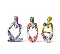 Octdays 3 Pcs Colorful Graffiti Thinker Statue for Home Decor, Modern Abstract Sculpture Resin Collectible Figurines for Living Room Office Desktop Bookshelf Tv Stand Decoration