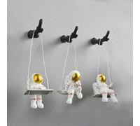 Octdays Astronaut Wall Sculpture Decoration: 3Pcs Cute Astronaut Figurine 3D Wall Decor Outer Space Theme Decorations for Kid Bedroom Modern Simplicity Wall Decor for Living Room Kids Playroom