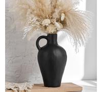 Octdays Ceramic Black Vase Decor: Rustic Farmhouse Vase for Home Decor Pitcher Vase with Handle Vintage Flower Vase for Shelf Mantel Table Centerpiece Decorations