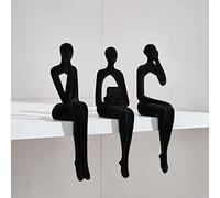 Octdays Flocked Thinker Statue, Bule Decor Statue Home Decorations for Living Room, Modern Resin Thinker Statue, Sculpture for Shelf Decor Bookshelf Decor Table Decoration, Set of 3 (Black)