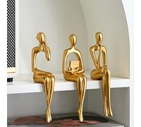Octdays Gold Decor Thinker Statue, Abstract Art Sculpture, Home Decorations for Living Room, Table Decorations for Living Room, Shelf Decor Modern Bookshelf Decor Figurines Desk Sculpture, Set of 3