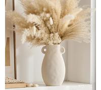 Octdays Rustic Vase Farmhouse Decor: White Ceramic Handle Vintage Flower Vases for Home Shelf Mantel Kitchen Centerpiece Table