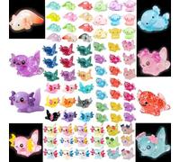 OcTecho 100pcs Mini Resin Axolotls, 41 Colors Tiny Plastic Axolotl in 16 Styles, 68pcs Little Luminous Axolotl Glow in the Dark, Small Resin Animals for Landscape Fairy Garden Aquarium Dollhouse Decor