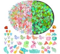 OcTecho 150pcs Mini Glow Resin Animals, 21 Styles Tiny Mixed Luminous Resin Animals, Small Plastic Animal Figures Glow in the Dark for Potted Micro Landscape Fairy Garden Aquarium Dollhouse Decor
