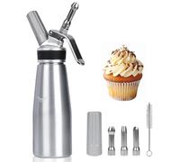 OcTecho Aluminium Whipped Cream Dispenser 500ml, Cream Whipper with 3 Stainless Steel Decorating Nozzles and Cleaning Brush, Professional Whipping Cream for Home Party Cake Cheese Dessert