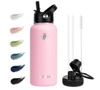 OcTecho Metal Water Bottle with Straw, 950ml Stainless Steel Water Bottle 2 Leakproof Lids, BPA Free Double Walled Vacuum Insulated Water Bottles Thermal for 12h Hot & 24h Cold,for Man,Woman-Pink