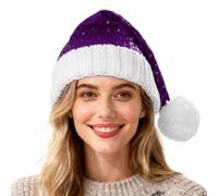 OCTEEN Sequin Santa Hat Knitted Santa Hat Glitter Christmas Hat Shiny Xmas Hat Christmas Beanie Hat For Adult Women Men, A Dark Purple, One size