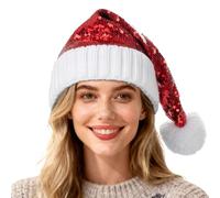 OCTEEN Sequin Santa Hat Knitted Santa Hat Glitter Christmas Hat Shiny Xmas Hat Christmas Beanie Hat For Adult Women Men
