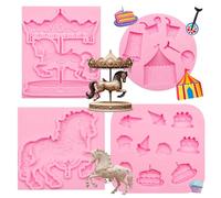 octhallow Carousel Horse Silicone Molds Set, Circus Theme Cake Decorating Kit, Cupcake Fondant Molds for DIY Crafts, 4 Pack Pink