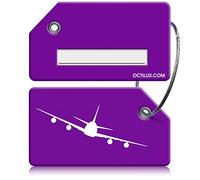 OCTiLUX Luggage Tags for Travel Suitcase Silicone Aero Design 2 Pack Purple