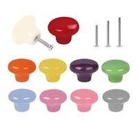 OctinPris 10x Colorful Cute Glossy Ceramic Knobs Door Pull Knob Cabinet Round Ceramic Drawer Cupboard Kitchen Dresser Kids Child Pulls Wardrobe Handles 32mm/1.25"