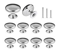 OctinPris 10x Polished Chrome Cabinet Hardware Round Mushroom Knob Drawer Handles 30mm/1.18" for Kitchen Cupboard Furniture Chest Door Dresser Bathroom (Silver)
