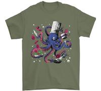 Octo Chef Funny Octopus Cook Cooking Mens T-Shirt 100% Cotton Military Green XL