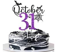 October 31 Cake Topper, It's October Witches, Happy Halloween, October Halloween Party Decorations Black and Purple
