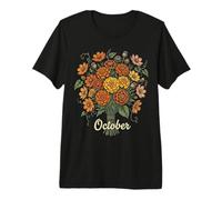 October Birth Flower Marigold & Cosmos Birthday Premium T-Shirt