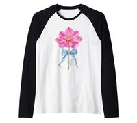 October Birth Flower Pink Cosmos Watercolor Raglan Baseball Tee
