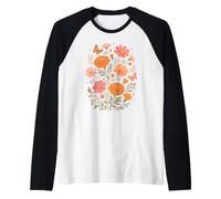 October Birth Flowers Marigold Cosmos Botanical Wildflowers Raglan Baseball Tee