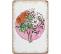 October Birth Flowers Print - Birthday Art - Watercolour Marigolds & Cosmos Art - Newborn Gift, Metal Tin Sign Wall Decor Man Cave Bar Home Decor Gifts for Mom,Dad and Friends 8X6 Inches