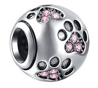 October Birthstone Dog Paw Print Charms fit Pandora Valentines Day Bracelet, 925 Sterling Silver Pet Pawprint Beads with Birth Stone Crystal, Birthday Gifts for Wife/Baby Girl/Wedding