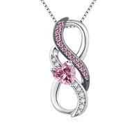 October Birthstone Necklace 925 Sterling Silver Pink Tourmaline Pendant Birthstone jewellery Anniversary Mother's Day Birthday Gifts for Women Mom Wife Girlfriend